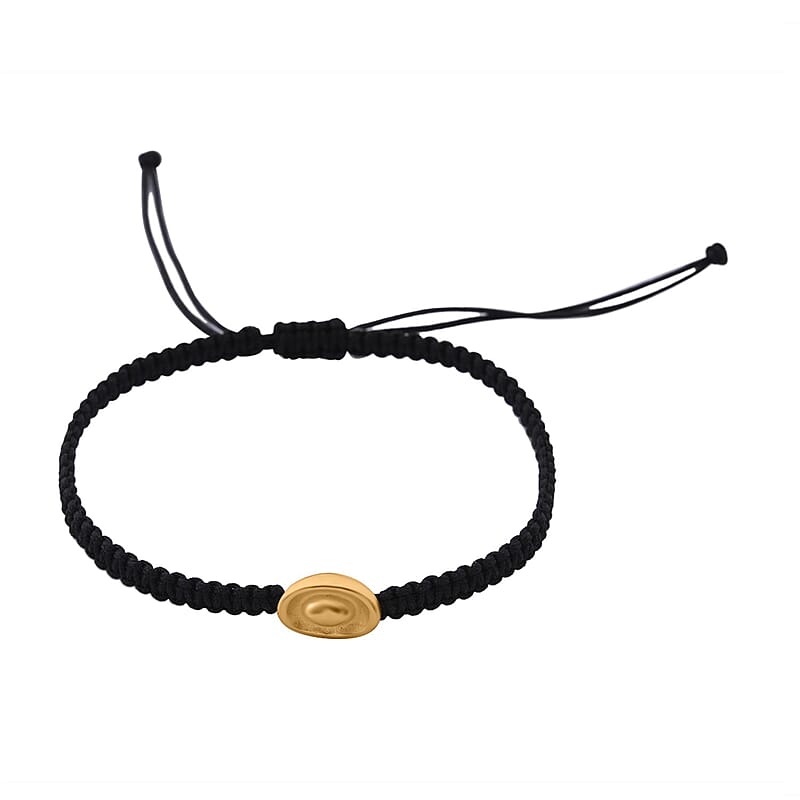 24K Yellow Gold Kim Tung Bracelet in Black Cord Adjustable 0.10 Grams