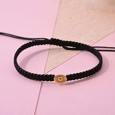 24K Yellow Gold Kim Tung Bracelet in Black Cord Adjustable 0.10 Grams