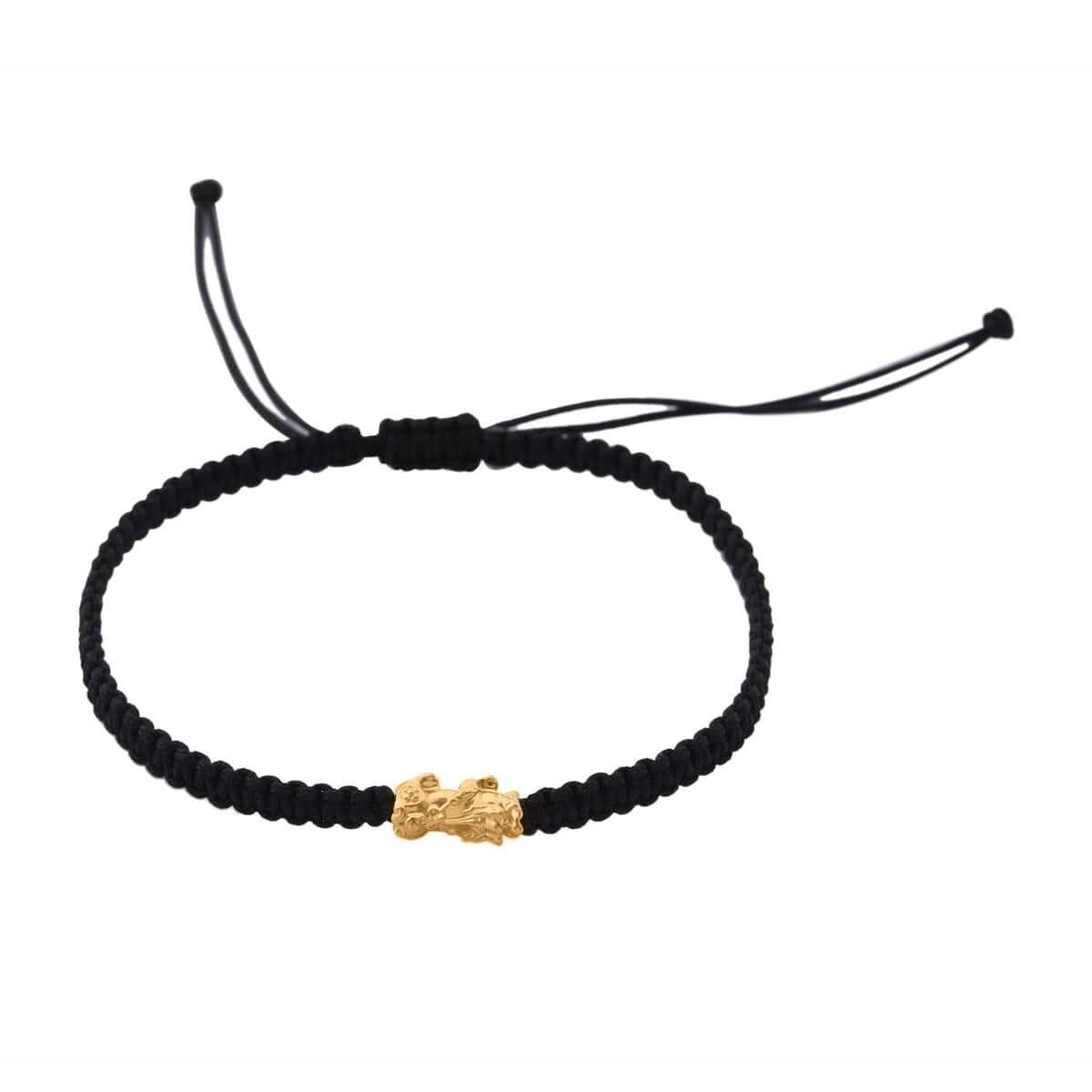 24K Yellow Gold Pixiu Bracelet in Black Cord Adjustable image number 0