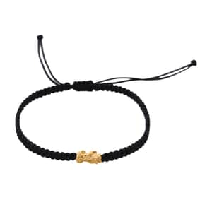 24K Yellow Gold Pixiu Bracelet in Black Cord Adjustable