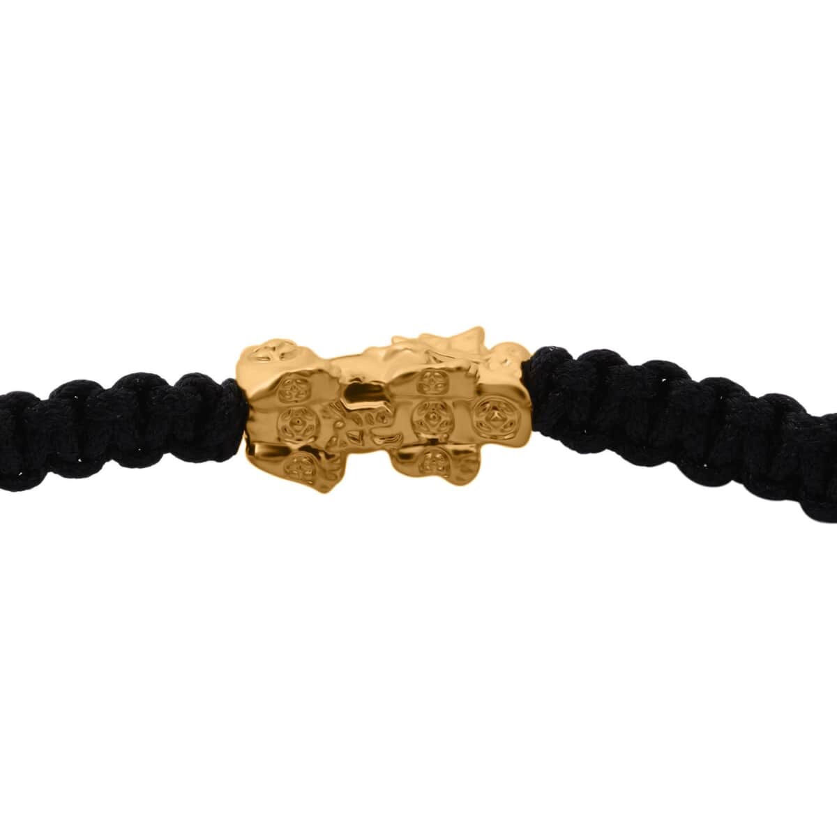 24K Yellow Gold Pixiu Bracelet in Black Cord Adjustable image number 2