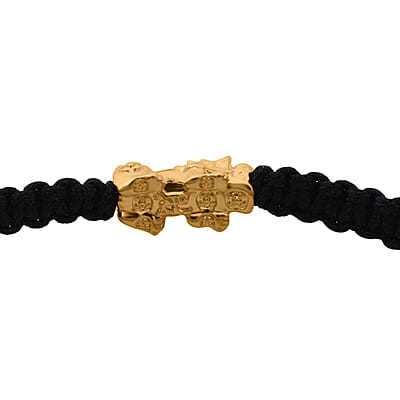 24K Yellow Gold Pixiu Bracelet in Black Cord Adjustable (0.10 g)
