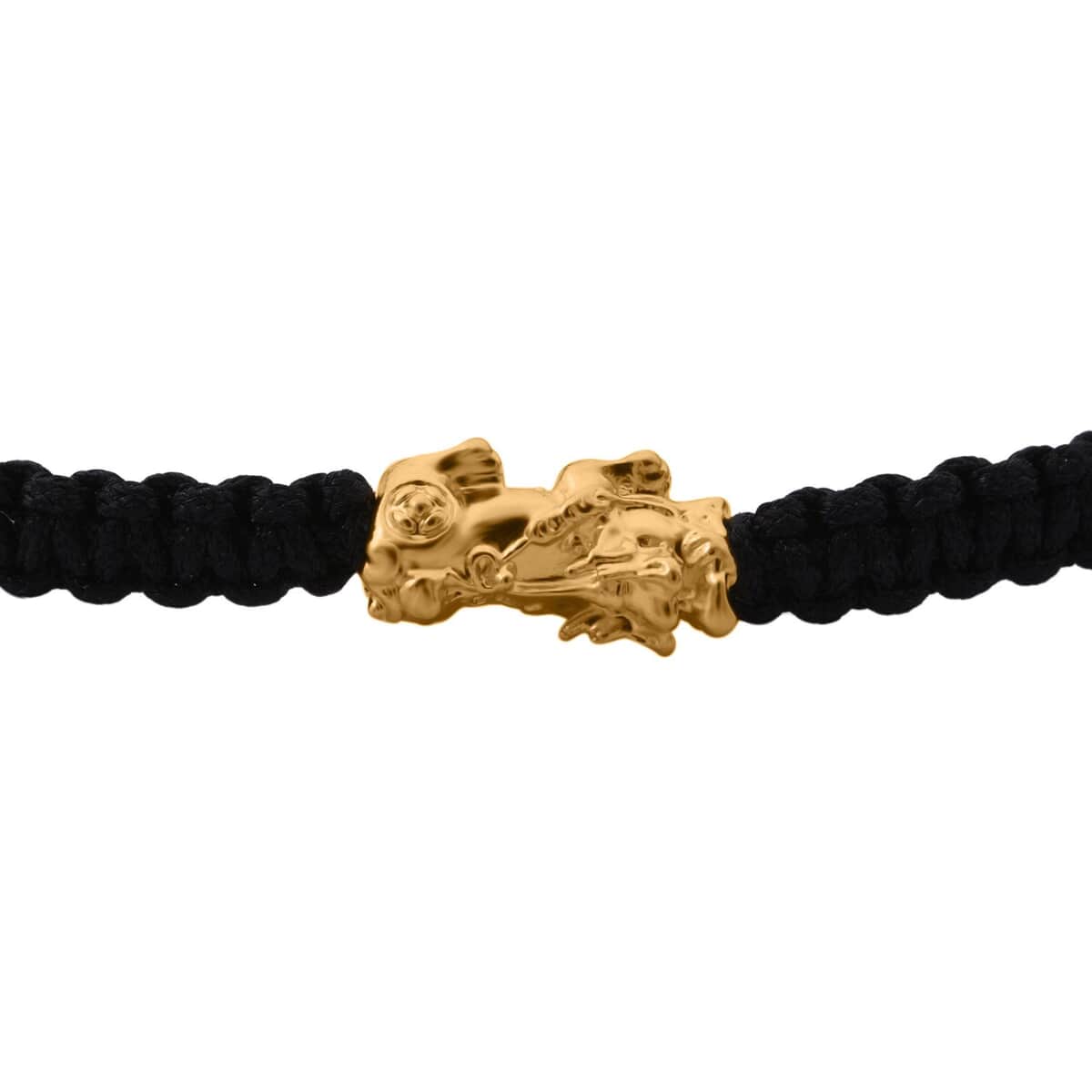 24K Yellow Gold Pixiu Bracelet in Black Cord Adjustable image number 3