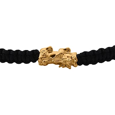 24K Yellow Gold Pixiu Bracelet in Black Cord Adjustable (0.10 g)
