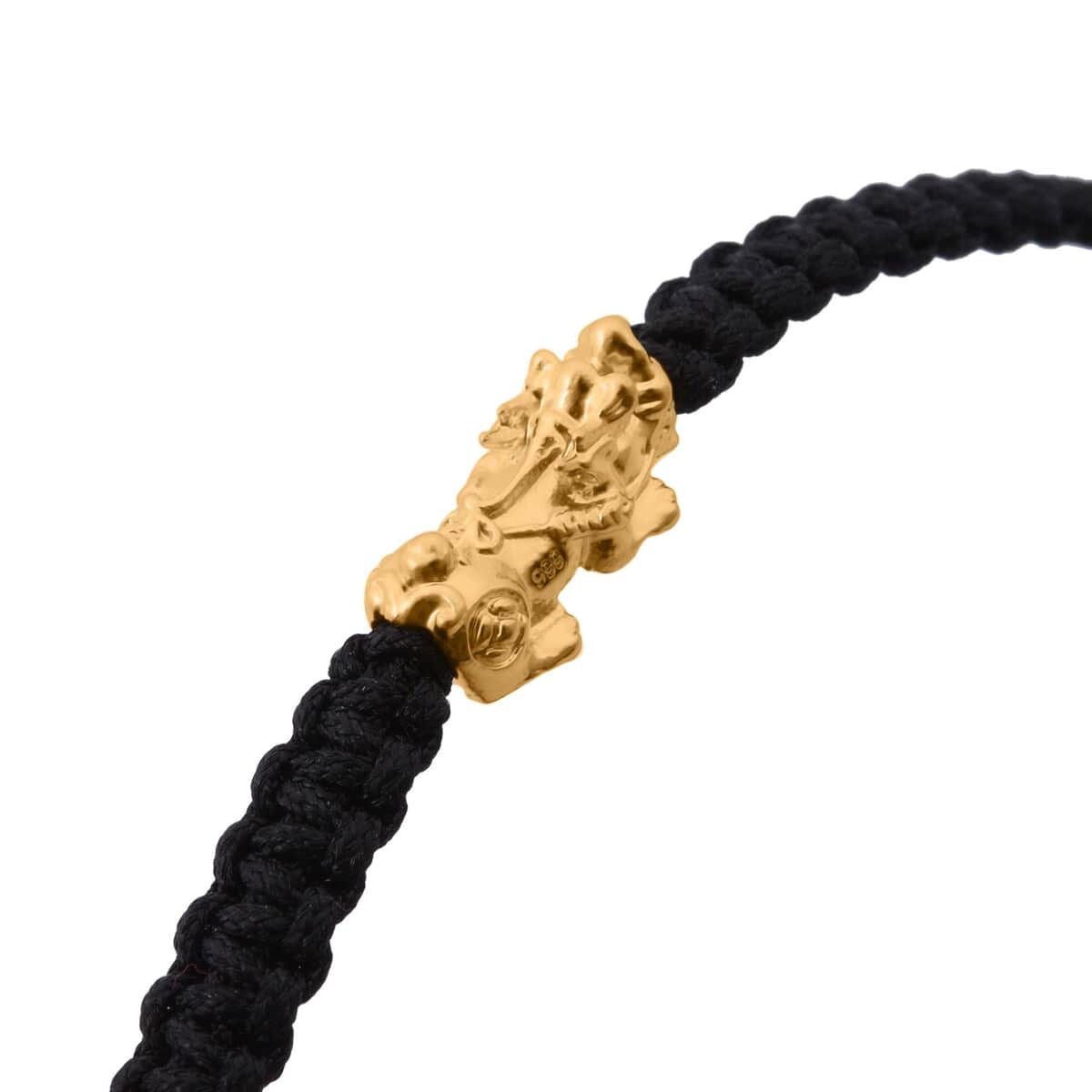 24K Yellow Gold Pixiu Bracelet in Black Cord Adjustable image number 4