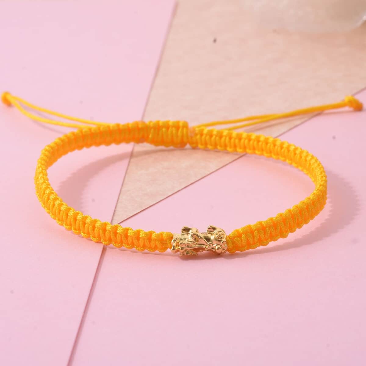 24K Yellow Gold Pixiu Bracelet in Yellow Cord Adjustable image number 1