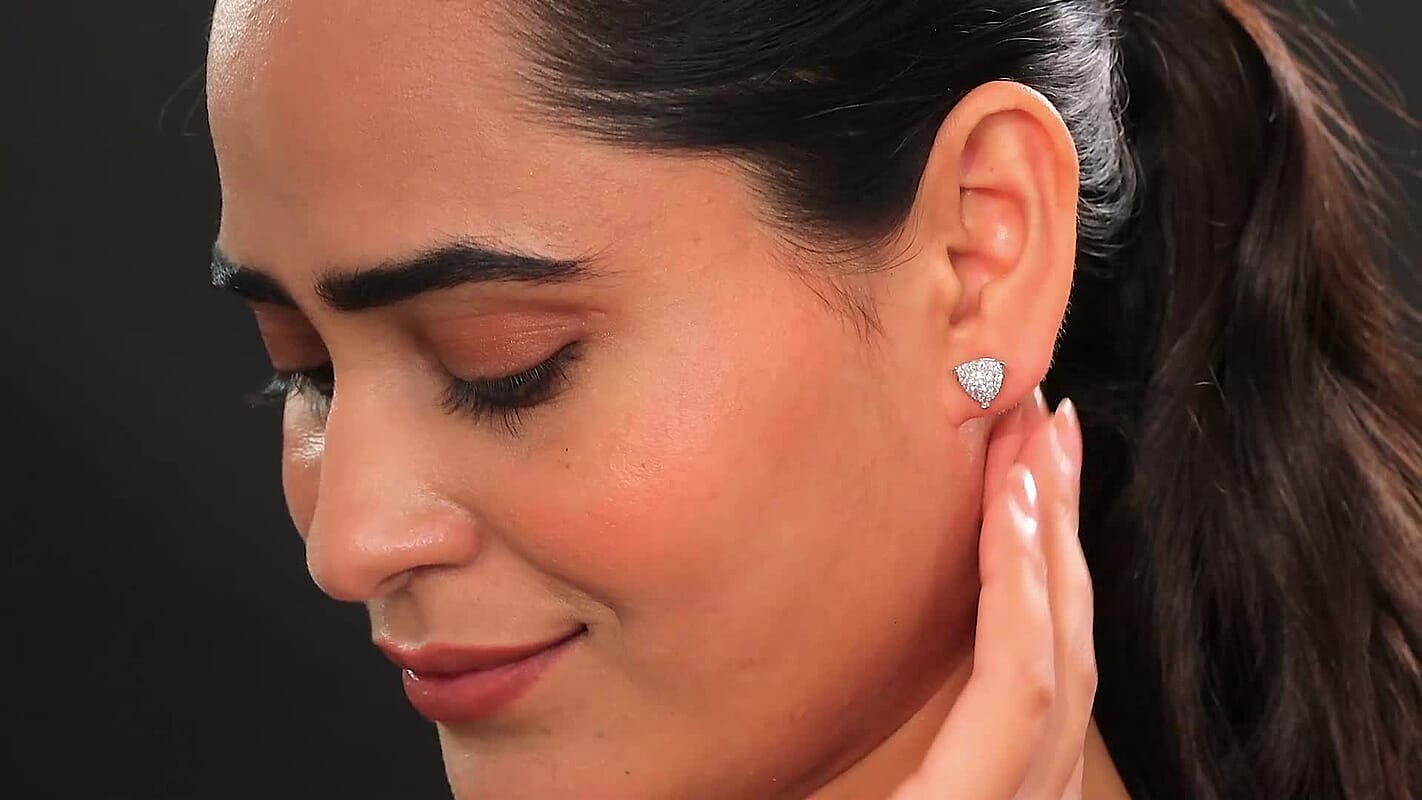 Luxuriant Lab Grown Diamond SI 0.50 ctw Trillion Shape Stud Earrings in Rhodium Over Sterling Silver