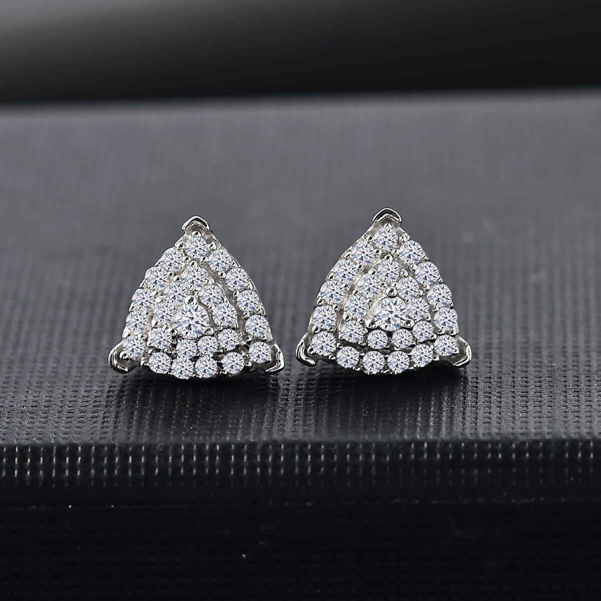 Luxuriant Lab Grown Diamond SI 0.50 ctw Trillion Shape Stud Earrings in Rhodium Over Sterling Silver image number 1