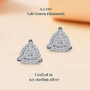 Luxuriant Lab Grown Diamond SI 0.50 ctw Trillion Shape Stud Earrings in Rhodium Over Sterling Silver