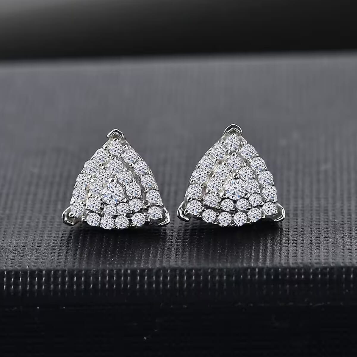 Luxuriant Lab Grown Diamond SI 0.50 ctw Trillion Shape Stud Earrings in Rhodium Over Sterling Silver image number 7