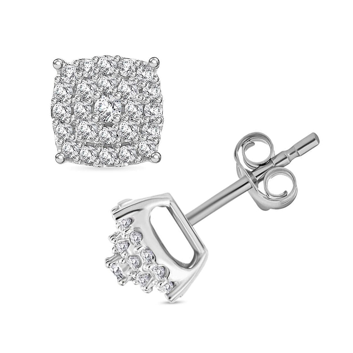 Luxuriant Lab Grown Diamond SI 0.50 ctw Cushion Shape Stud Earrings in Rhodium Over Sterling Silver image number 0