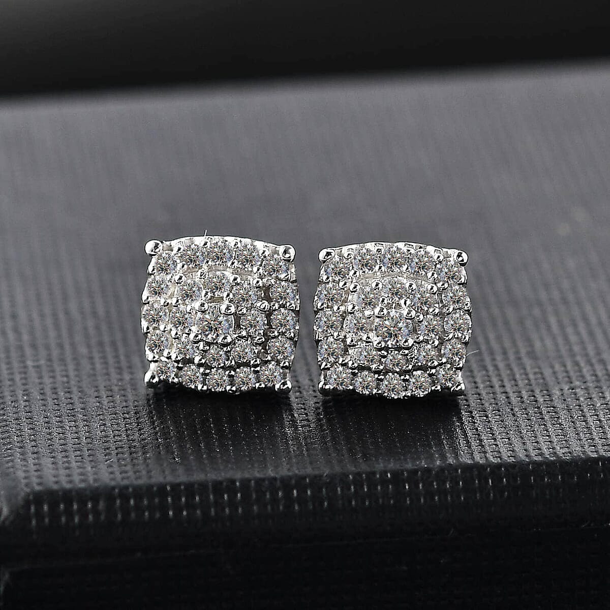 Luxuriant Lab Grown Diamond SI 0.50 ctw Cushion Shape Stud Earrings in Rhodium Over Sterling Silver image number 1
