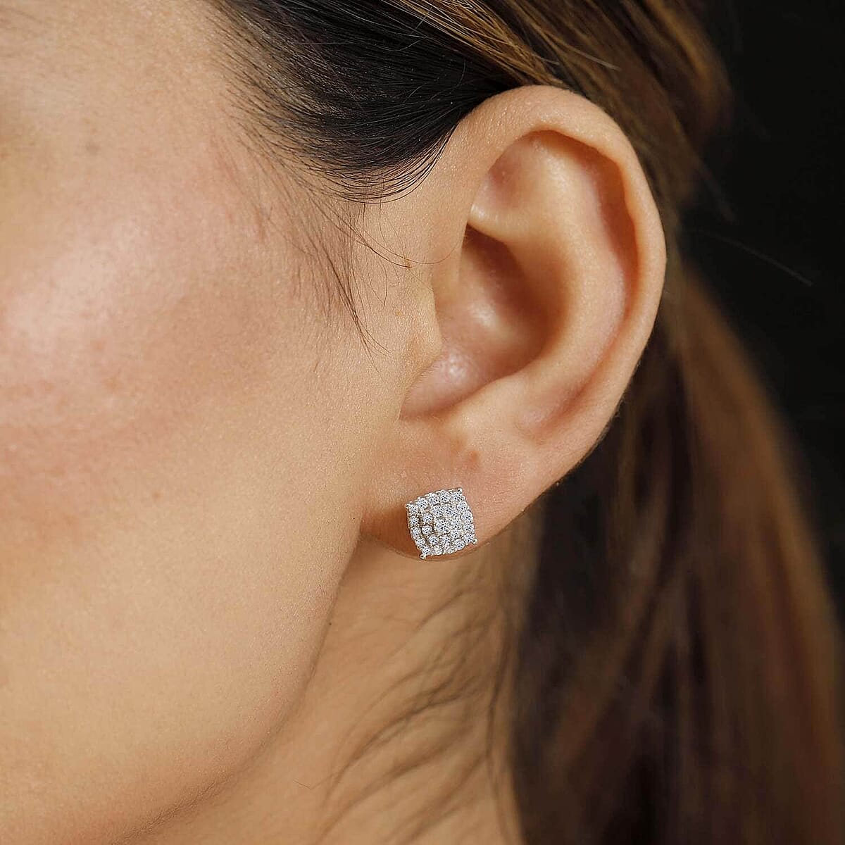 Luxuriant Lab Grown Diamond SI 0.50 ctw Cushion Shape Stud Earrings in Rhodium Over Sterling Silver image number 2