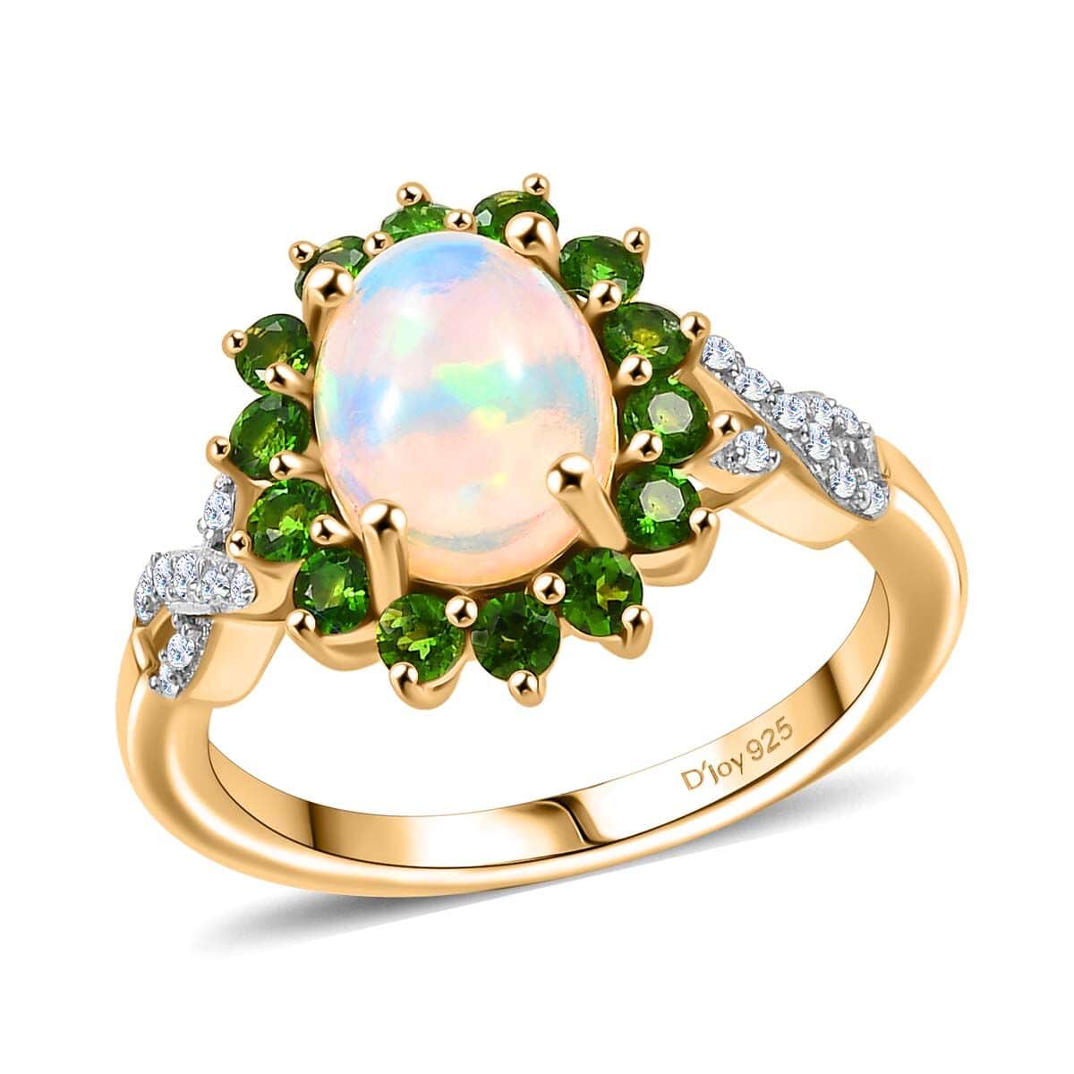 Premium Ethiopian Welo Opal and Multi Gemstone 1.80 ctw Sunburst Ring in 18K Vermeil Yellow Gold Over Sterling Silver (Size 10.0) image number 0