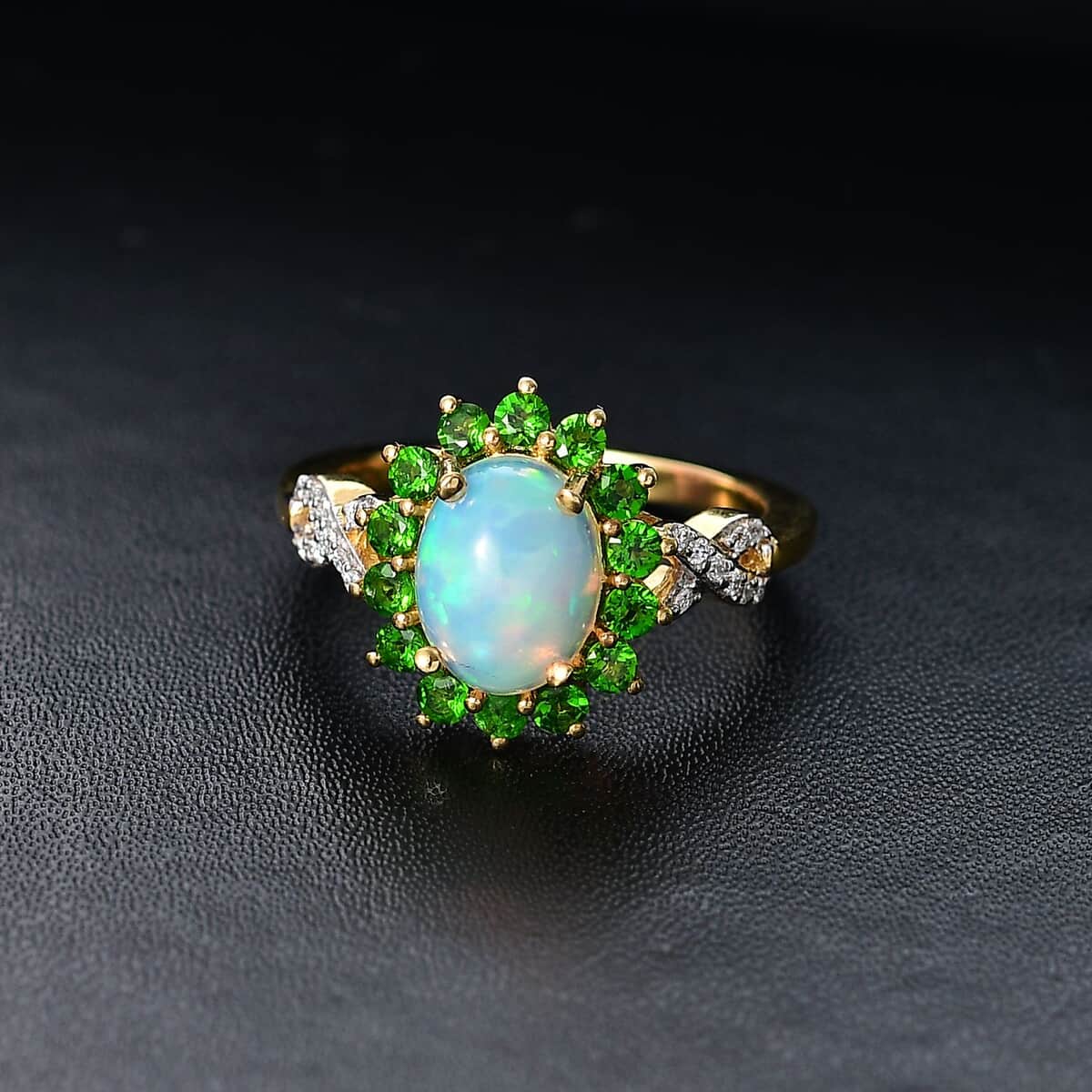 Premium Ethiopian Welo Opal and Multi Gemstone 1.80 ctw Sunburst Ring in 18K Vermeil Yellow Gold Over Sterling Silver (Size 10.0) image number 1