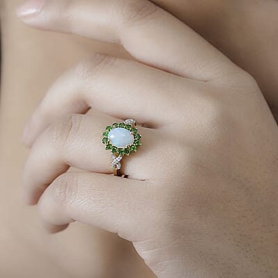 Premium Ethiopian Welo Opal and Multi Gemstone 1.80 ctw Sunburst Ring in 18K Vermeil Yellow Gold Over Sterling Silver (Size 10.0)