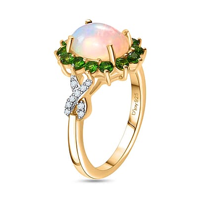 Premium Ethiopian Welo Opal and Multi Gemstone 1.80 ctw Sunburst Ring in 18K Vermeil Yellow Gold Over Sterling Silver (Size 10.0)