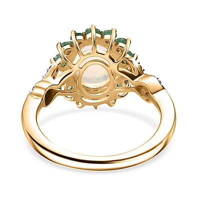 Premium Ethiopian Welo Opal and Multi Gemstone 1.80 ctw Sunburst Ring in 18K Vermeil Yellow Gold Over Sterling Silver (Size 10.0)
