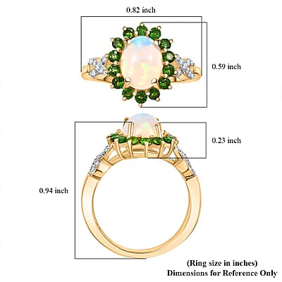 Premium Ethiopian Welo Opal and Multi Gemstone 1.80 ctw Sunburst Ring in 18K Vermeil Yellow Gold Over Sterling Silver (Size 10.0)