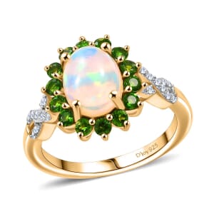 Premium Ethiopian Welo Opal and Multi Gemstone 1.80 ctw Sunburst Ring in 18K Vermeil Yellow Gold Over Sterling Silver (Size 7.0)
