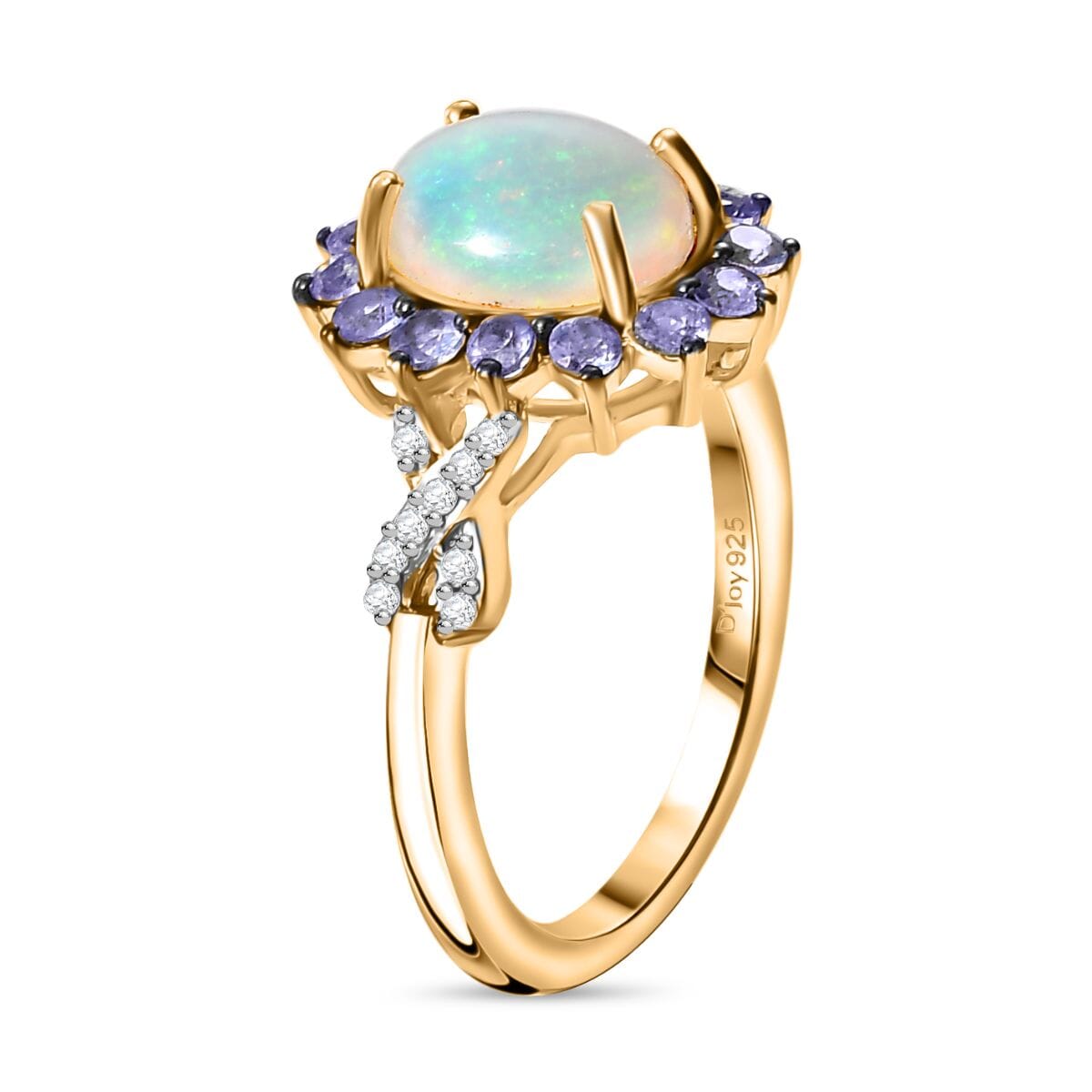 Premium Ethiopian Welo Opal and Multi Gemstone 1.85 ctw Sunburst Ring in 18K Vermeil Yellow Gold Over Sterling Silver (Size 6.0) image number 3