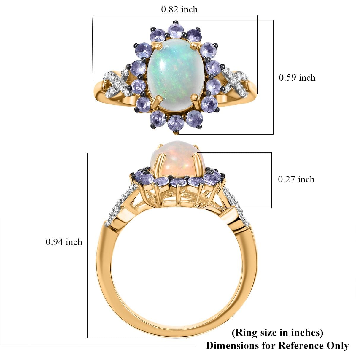 Premium Ethiopian Welo Opal and Multi Gemstone 1.85 ctw Sunburst Ring in 18K Vermeil Yellow Gold Over Sterling Silver (Size 6.0) image number 5
