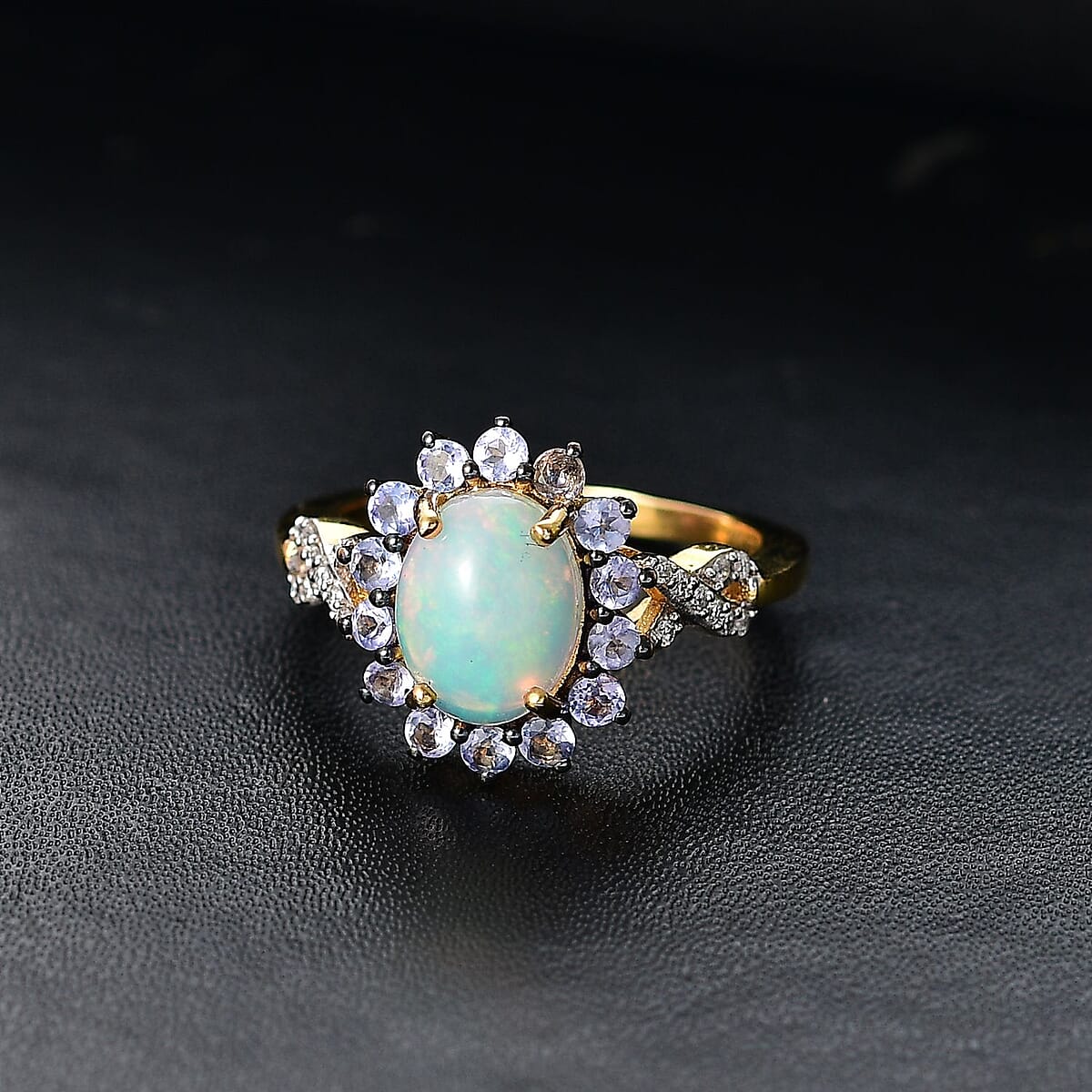 Premium Ethiopian Welo Opal and Multi Gemstone 1.85 ctw Sunburst Ring in 18K Vermeil Yellow Gold Over Sterling Silver (Size 7.0) image number 1