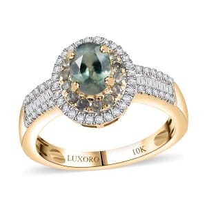 Luxoro AAA Narsipatnam Alexandrite and I2 Diamond 1.35 ctw Double Halo Ring in 10K Yellow Gold (Size 10.0)
