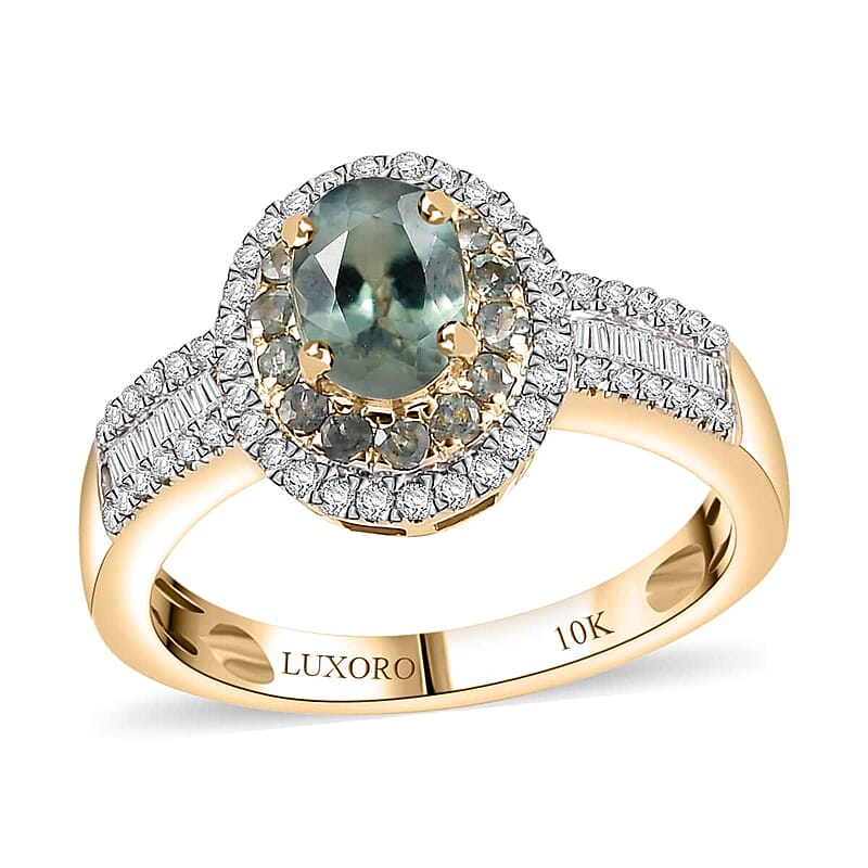 Luxoro AAA Narsipatnam Alexandrite and I2 Diamond 1.35 ctw Double Halo Ring in 10K Yellow Gold (Size 10.0)