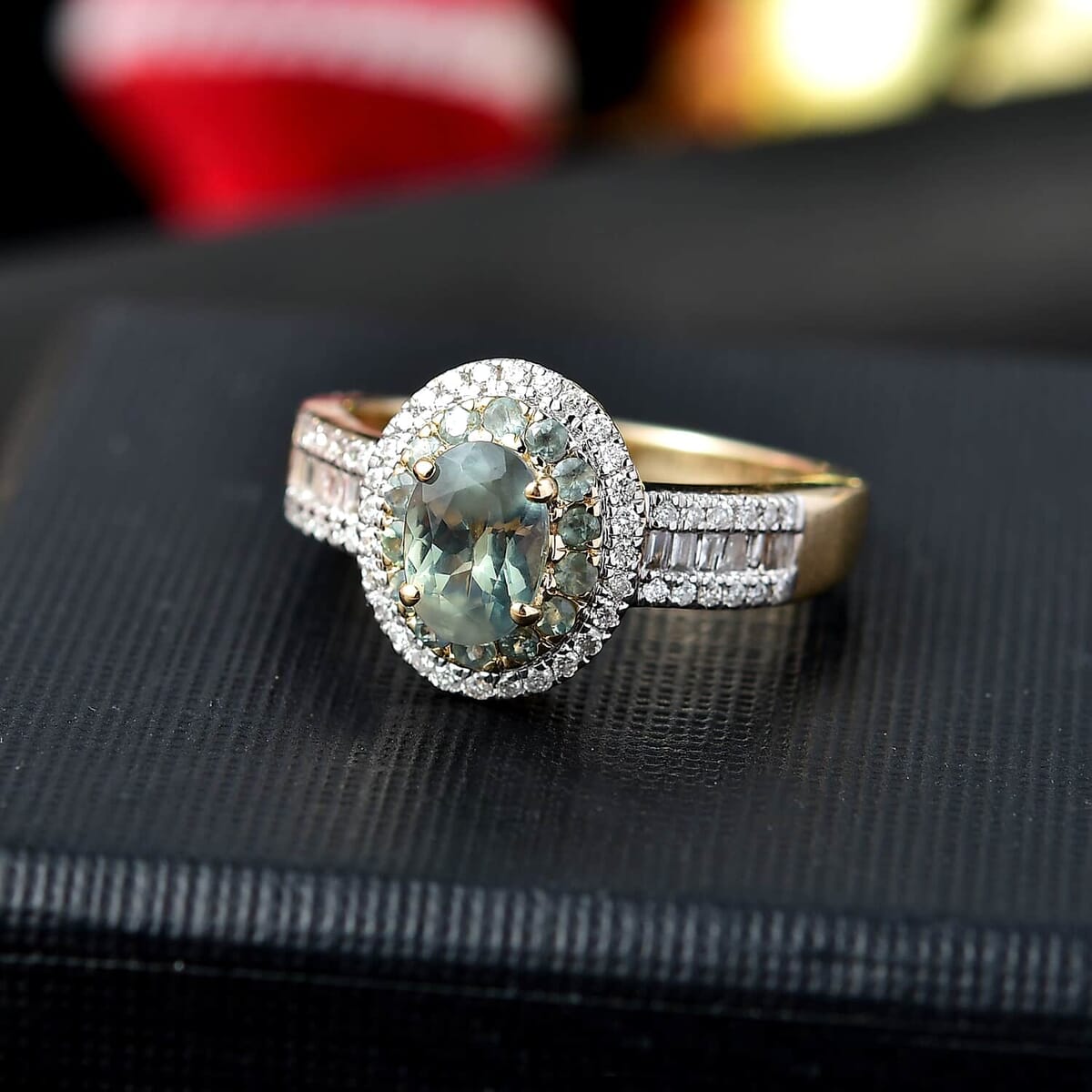 Luxoro AAA Narsipatnam Alexandrite and I2 Diamond 1.35 ctw Double Halo Ring in 10K Yellow Gold (Size 6.5) image number 1