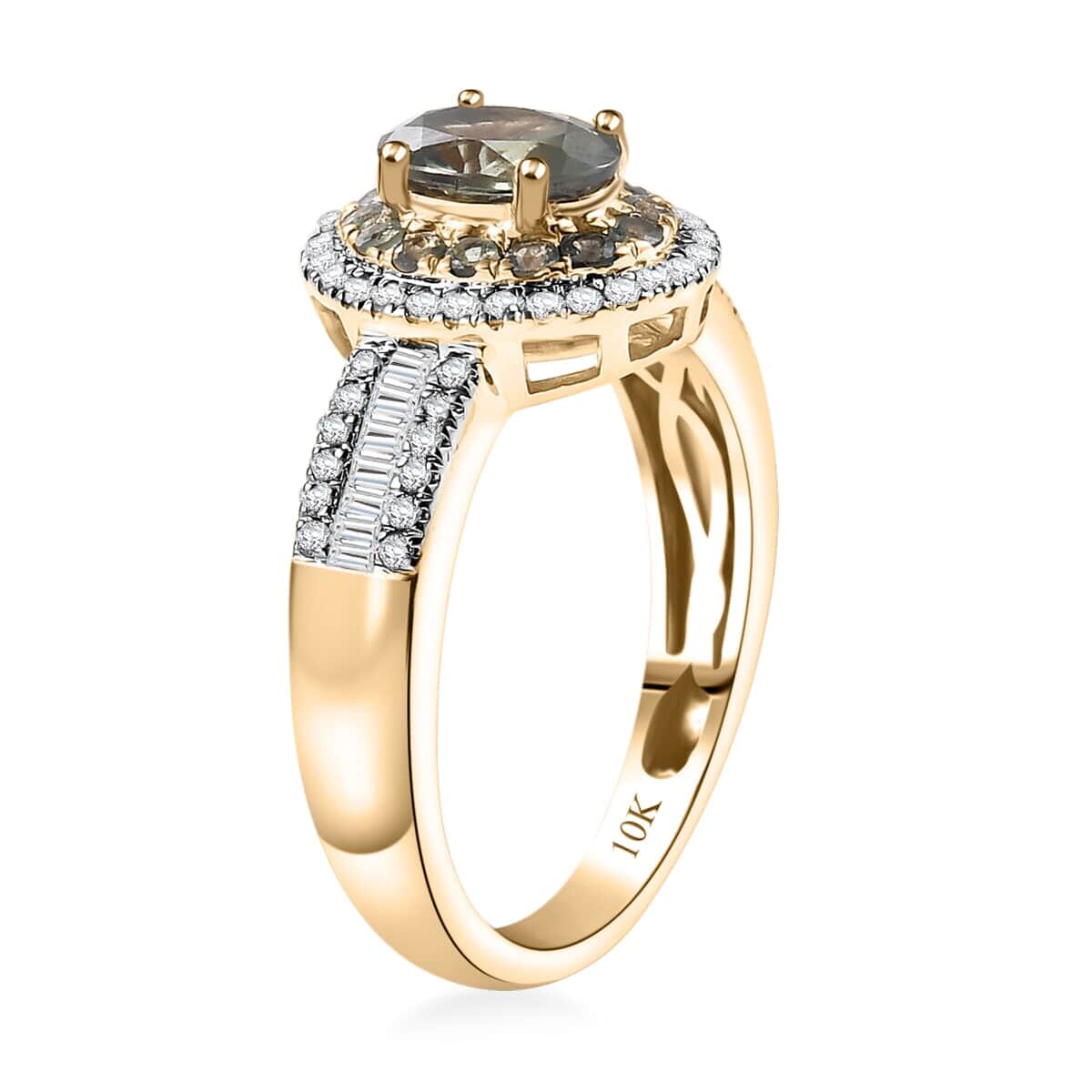 Luxoro AAA Narsipatnam Alexandrite and I2 Diamond 1.35 ctw Double Halo Ring in 10K Yellow Gold (Size 6.5) image number 3