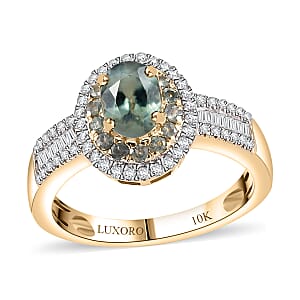 Luxoro AAA Narsipatnam Alexandrite and I2 Diamond 1.35 ctw Double Halo Ring in 10K Yellow Gold (Size 9.0)