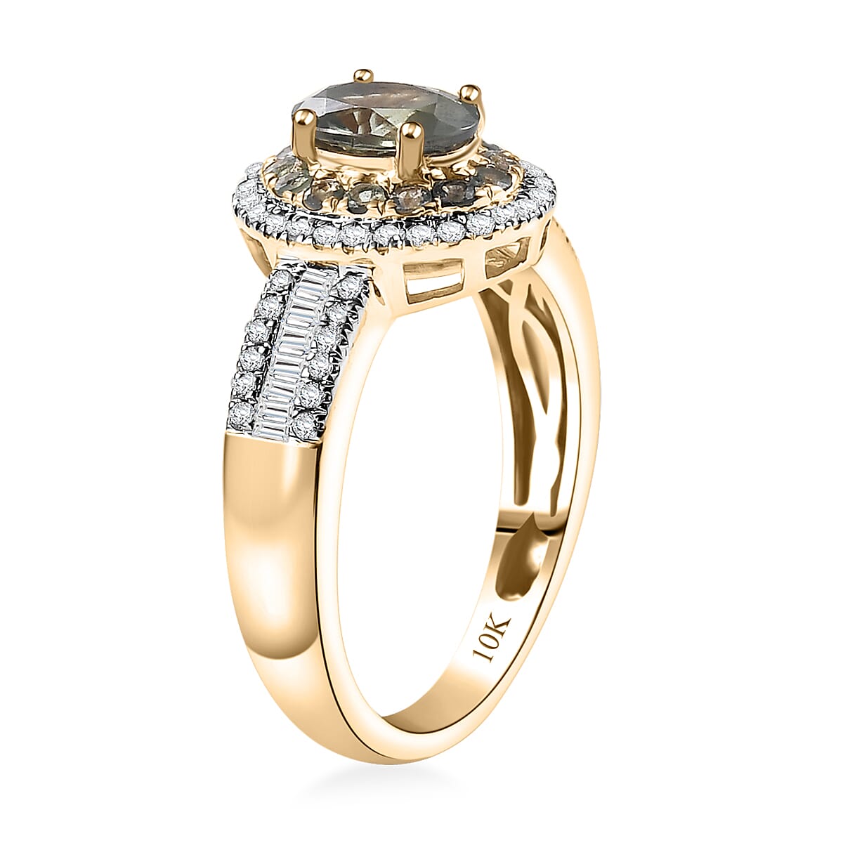Luxoro AAA Narsipatnam Alexandrite and I2 Diamond 1.35 ctw Double Halo Ring in 10K Yellow Gold (Size 9.0) image number 3