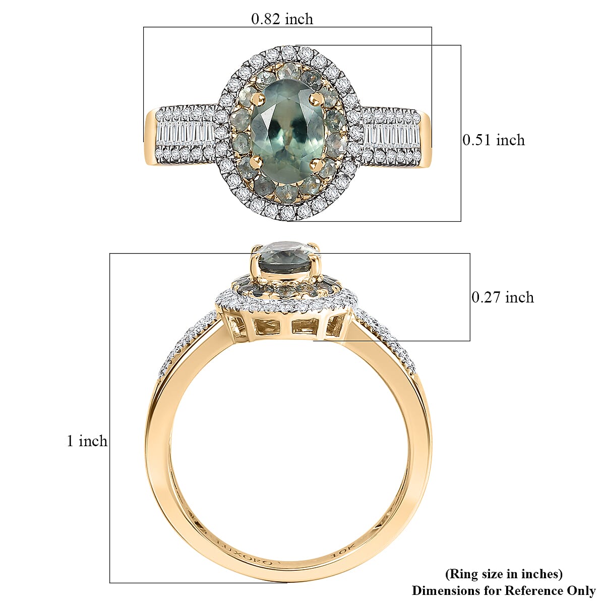 Luxoro AAA Narsipatnam Alexandrite and I2 Diamond 1.35 ctw Double Halo Ring in 10K Yellow Gold (Size 9.0) image number 5