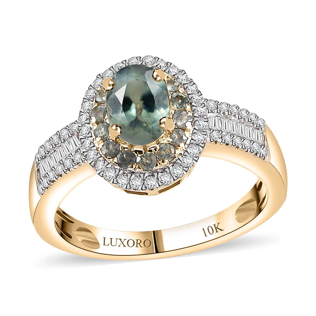 Luxoro AAA Narsipatnam Alexandrite and I2 Diamond 1.35 ctw Double Halo Ring in 10K Yellow Gold (Size 9.5) image number 0