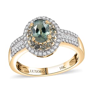 Luxoro AAA Narsipatnam Alexandrite and I2 Diamond 1.35 ctw Double Halo Ring in 10K Yellow Gold (Size 9.5)