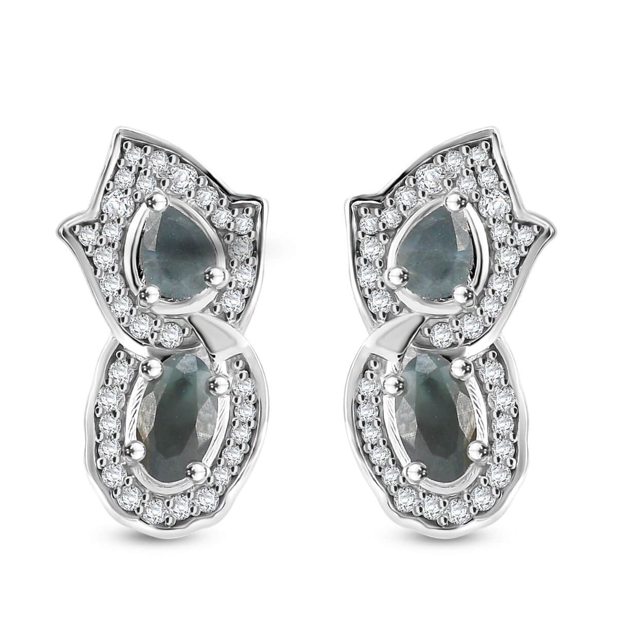 Narsipatnam Alexandrite and White Zircon 1.60 ctw Leaf Earrings in Rhodium Over Sterling Silver image number 0