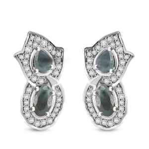 Narsipatnam Alexandrite and White Zircon 1.60 ctw Leaf Earrings in Rhodium Over Sterling Silver