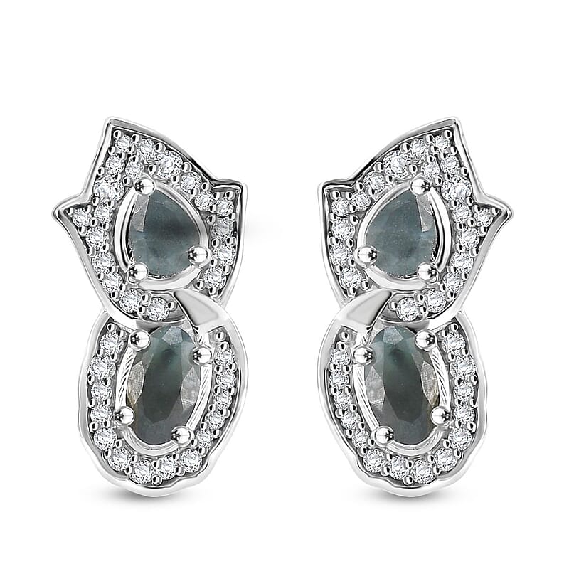 D'Joy Narsipatnam Alexandrite and White Zircon 1.60 ctw Leaf Earrings in Rhodium Over Sterling Silver