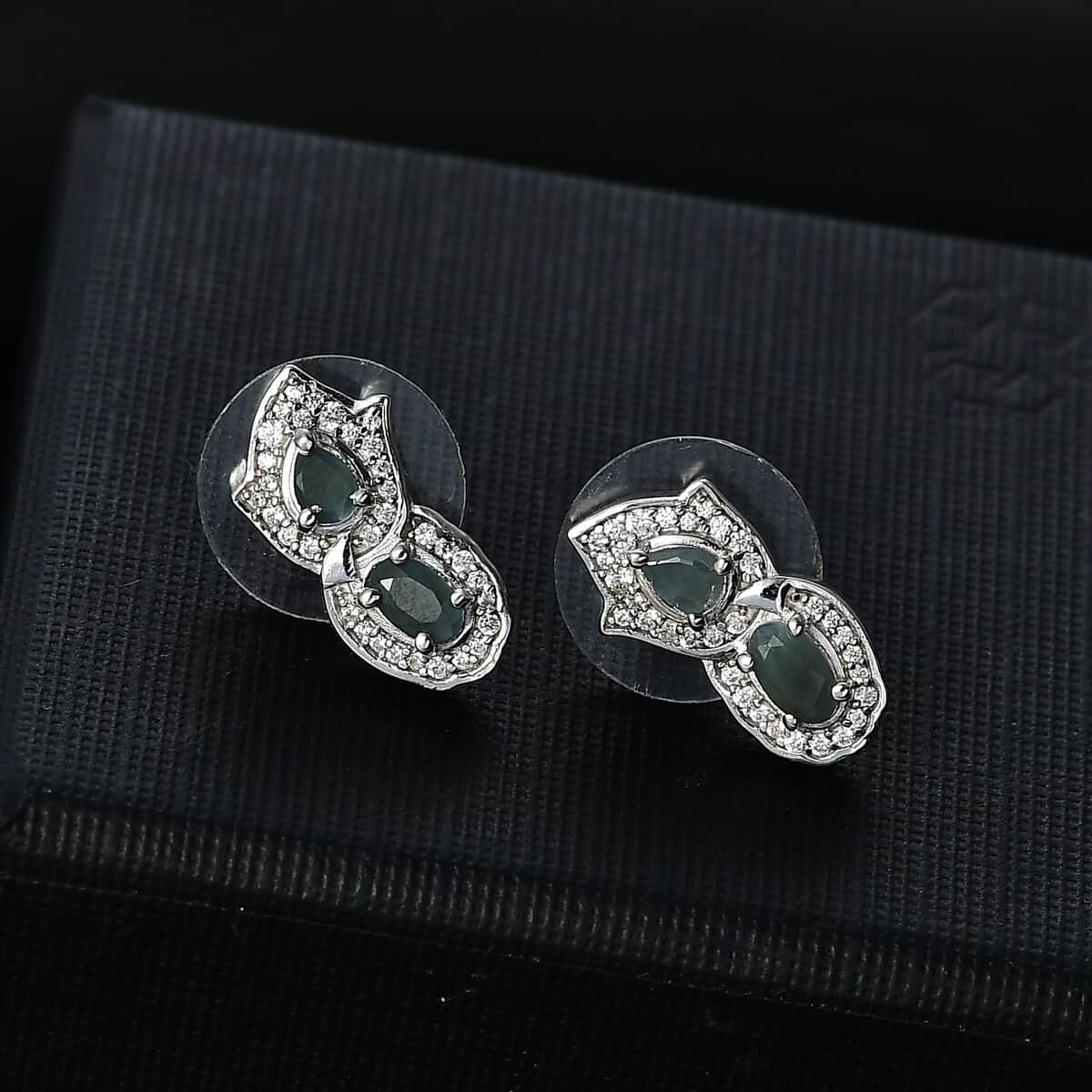 Narsipatnam Alexandrite and White Zircon 1.60 ctw Leaf Earrings in Rhodium Over Sterling Silver image number 1