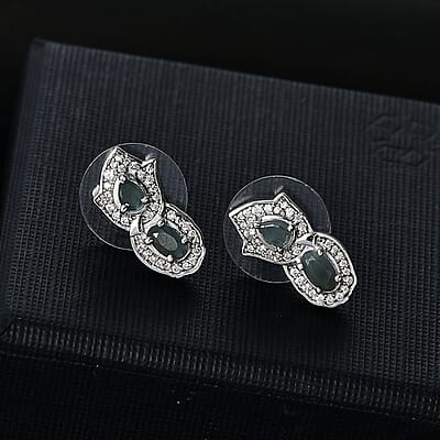 D'Joy Narsipatnam Alexandrite and White Zircon 1.60 ctw Leaf Earrings in Rhodium Over Sterling Silver