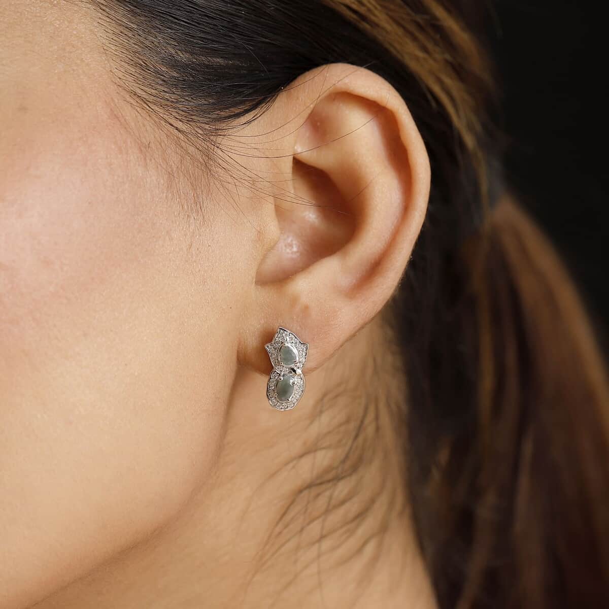 Narsipatnam Alexandrite and White Zircon 1.60 ctw Leaf Earrings in Rhodium Over Sterling Silver image number 2