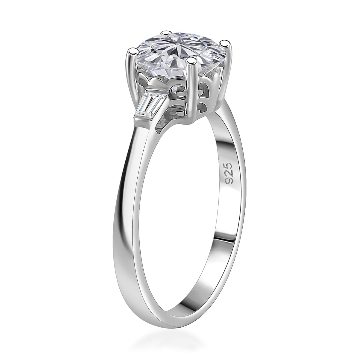 Moissanite 2.00 ctw Ring in Rhodium Over Sterling Silver (Size 7.0) image number 3