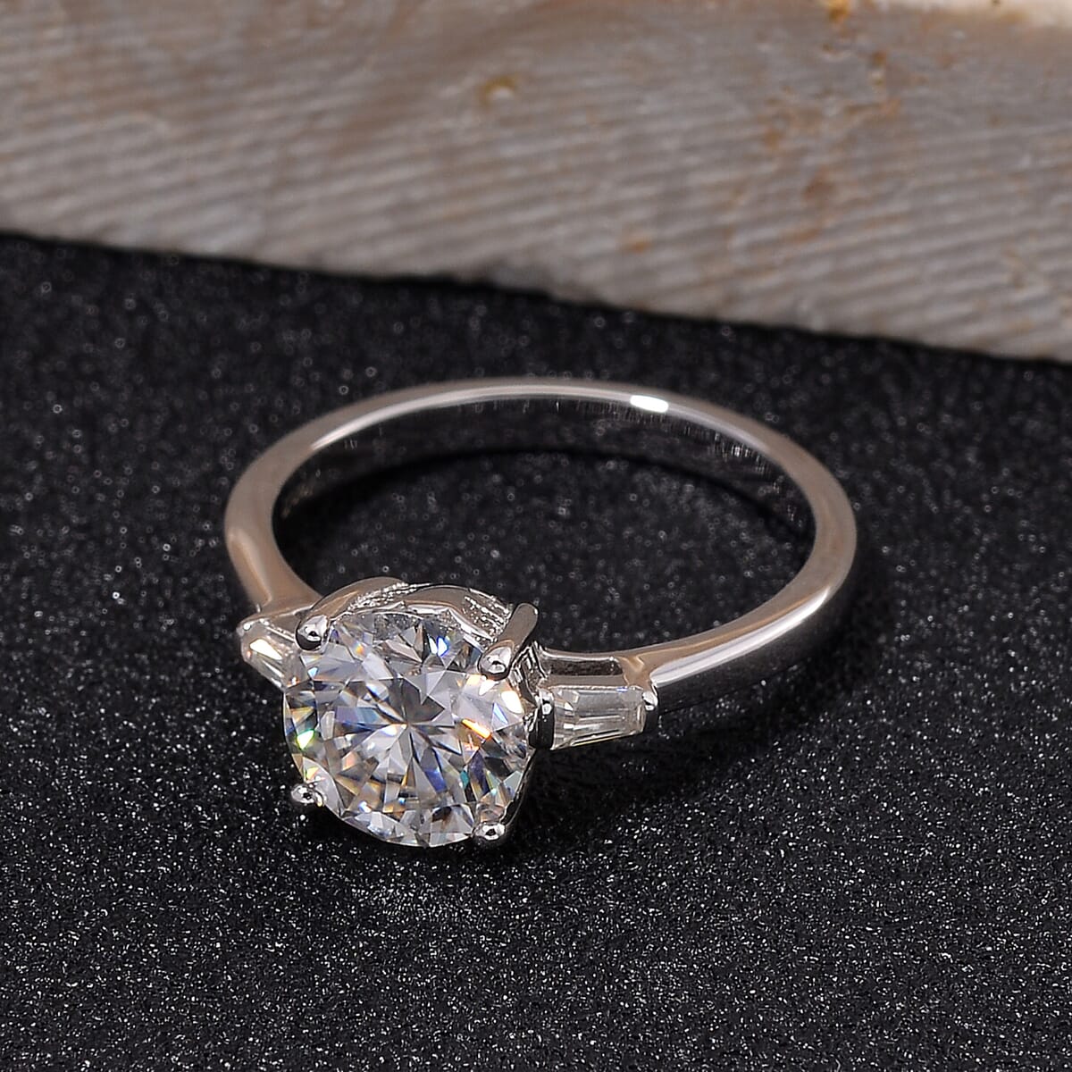 Moissanite 2.00 ctw Ring in Rhodium Over Sterling Silver (Size 9.0) image number 1