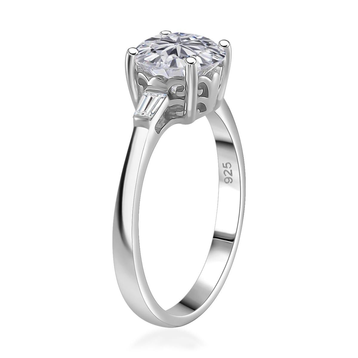 Moissanite 2.00 ctw Ring in Rhodium Over Sterling Silver (Size 9.0) image number 3