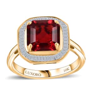 Doorbuster Luxoro Premium Mexican Cherry Fire Opal and G-H I3 Diamond 1.90 ctw Ring in 10K Yellow Gold (Size 10.0)