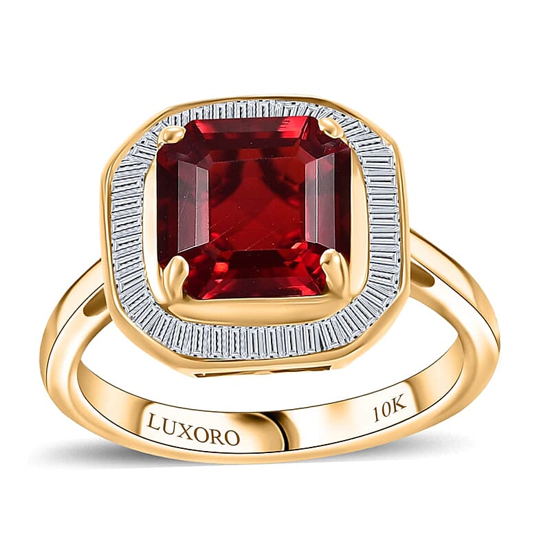 Luxoro Premium Mexican Cherry Fire Opal and G-H I3 Diamond 1.90 ctw Ring in 10K Yellow Gold (Size 10.0)