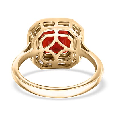 Luxoro Premium Mexican Cherry Fire Opal and G-H I3 Diamond 1.90 ctw Ring in 10K Yellow Gold (Size 10.0)