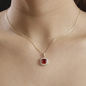 Luxoro Premium Mexican Cherry Fire Opal and G-H I3 Diamond 1.85 ctw Halo Pendant without Chain in 10K Yellow Gold