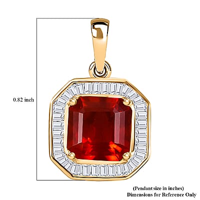 Luxoro Premium Mexican Cherry Fire Opal and G-H I3 Diamond 1.85 ctw Halo Pendant without Chain in 10K Yellow Gold